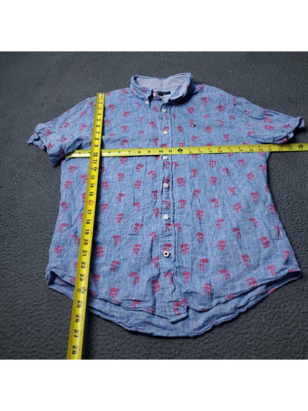 Tommy Hilfiger Linen Shirt Men M Medium Blue Cotton Button Short Sleeve Hawaiian - Picture 7 of 8